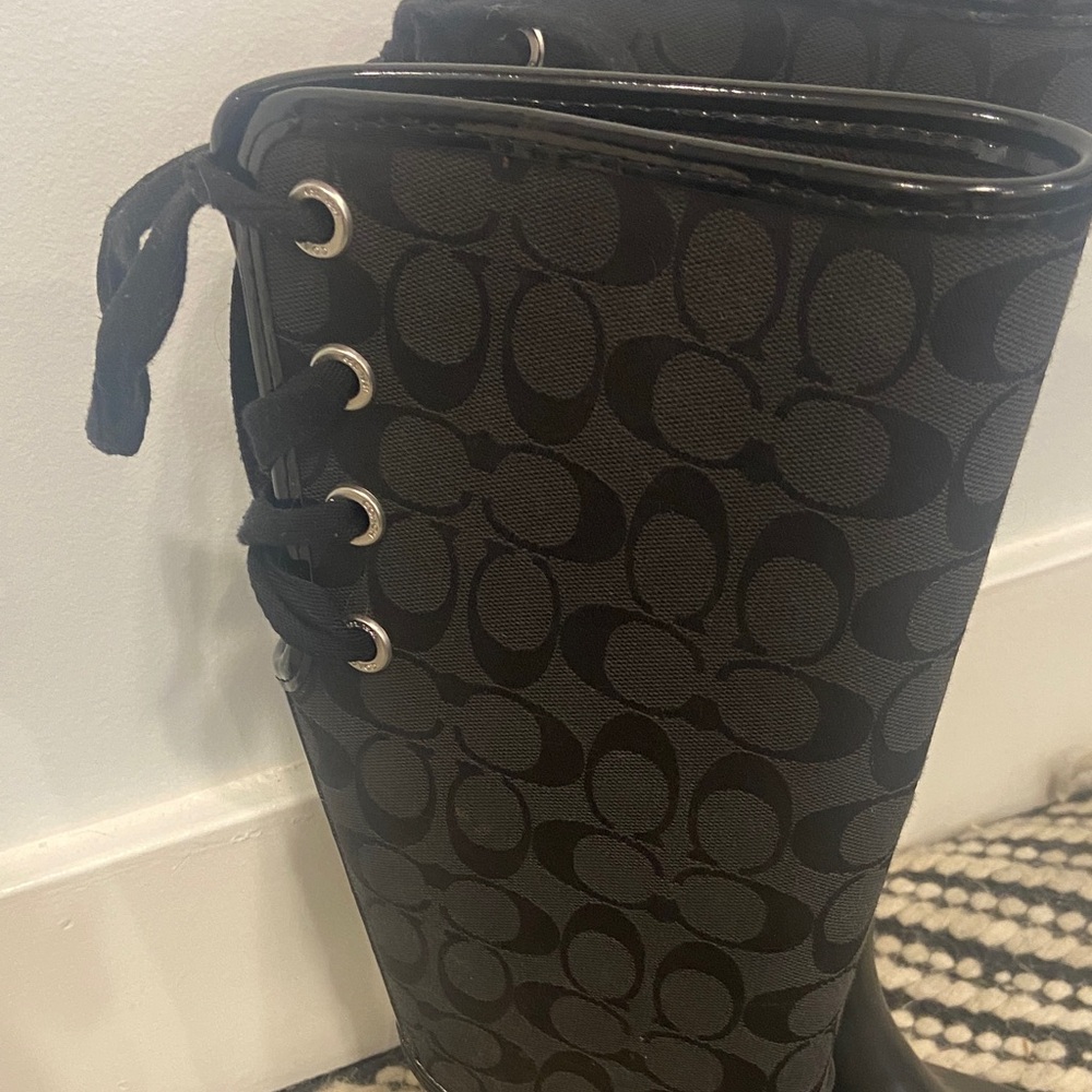 Coach Tristee Waterproof Rain Boots sz. 6 Lace Corset Monogram - Picture 5 of 14